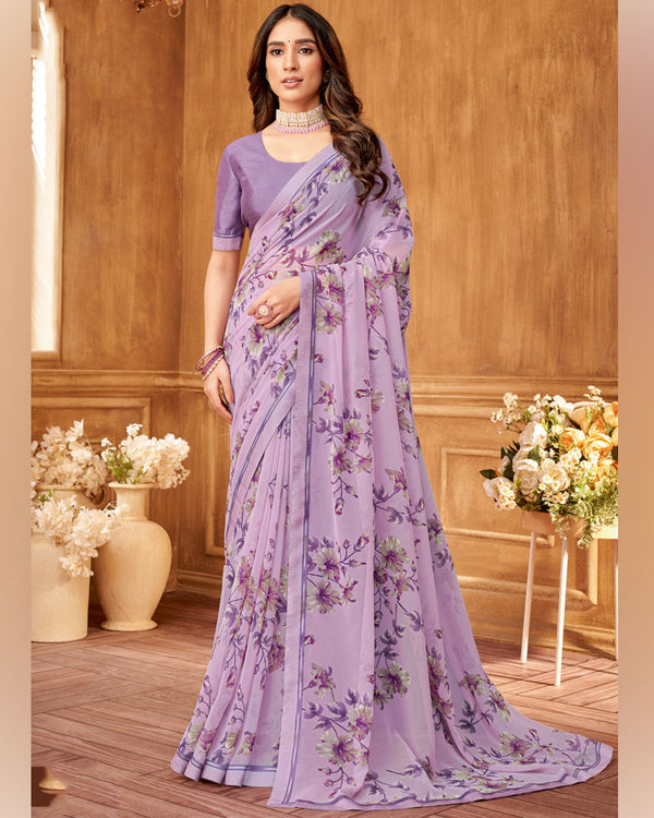 Vishal Prints Lilac Printed Georgette Saree With Fancy Border