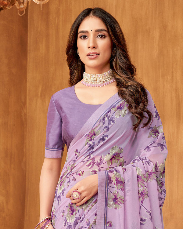 Vishal Prints Lilac Printed Georgette Saree With Fancy Border