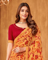 Vishal Prints Pale Orange Printed Georgette Saree With Fancy Border