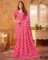 Vishal Prints Froly Pink Printed Georgette Saree With Fancy Border