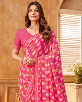 Vishal Prints Froly Pink Printed Georgette Saree With Fancy Border