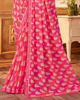 Vishal Prints Froly Pink Printed Georgette Saree With Fancy Border