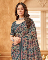 Vishal Prints Slate Grey Printed Georgette Saree With Fancy Border