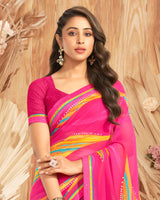 Vishal Prints Hot Pink Printed Georgette Saree With Foil Print And Fancy Border