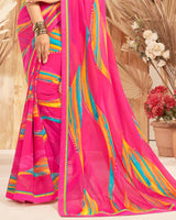 Vishal Prints Hot Pink Printed Georgette Saree With Foil Print And Fancy Border