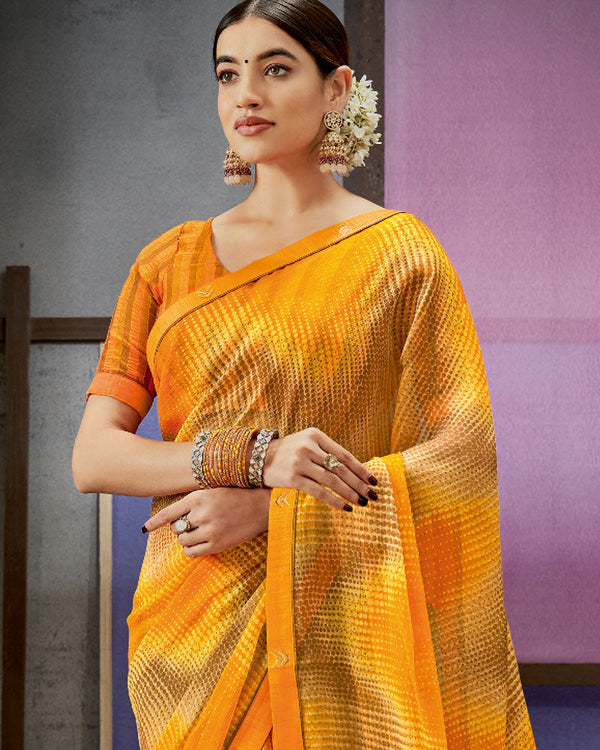 Vishal Prints Orange Printed Fancy Chiffon Saree With Border