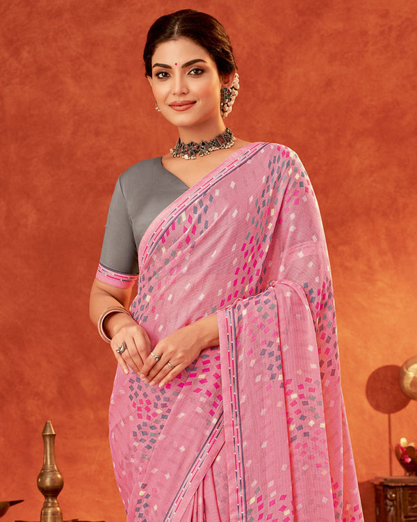 Vishal Prints Pink Printed Fancy Chiffon Saree With Fancy Border