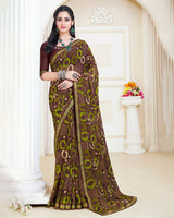 Vishal Prints Brown Patterned Georgette Printed Saree With Fancy Border