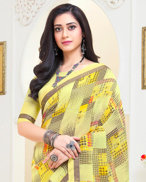 Vishal Prints Yellow Patterned Georgette Printed Saree With Fancy Border