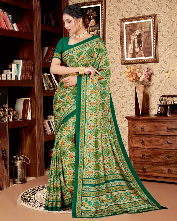 Vishal Prints Teal And Green Digital Print Criva Crepe Saree