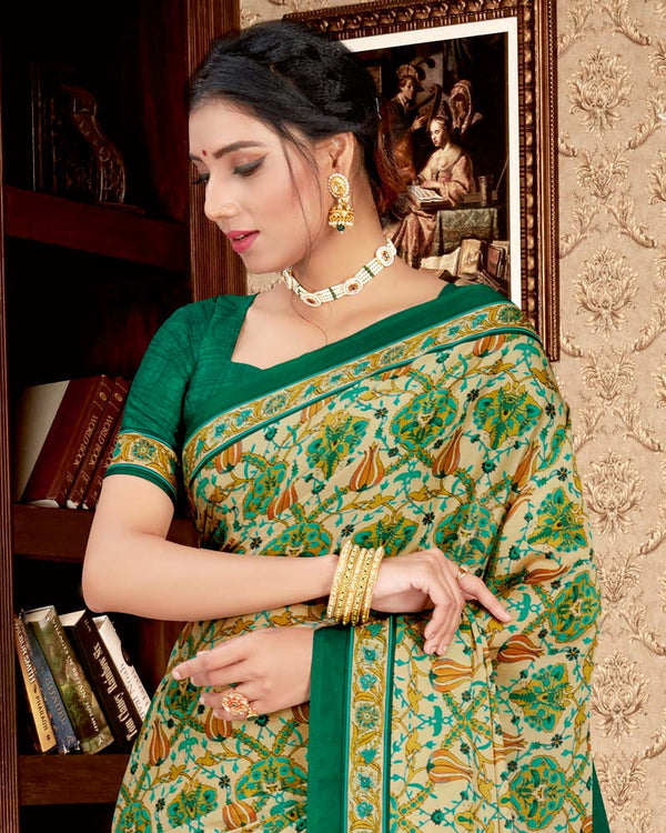 Vishal Prints Teal And Green Digital Print Criva Crepe Saree