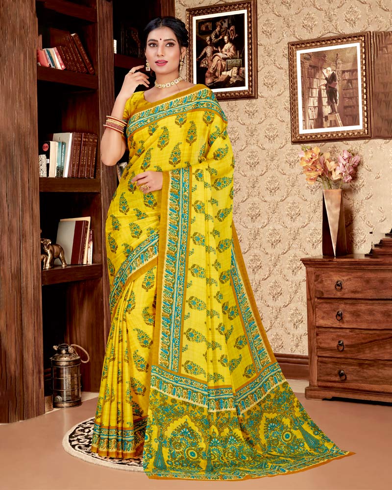 Vishal Prints Yellow Digital Print Criva Crepe Saree