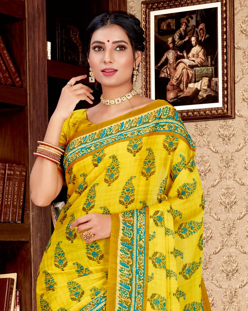 Vishal Prints Yellow Digital Print Criva Crepe Saree