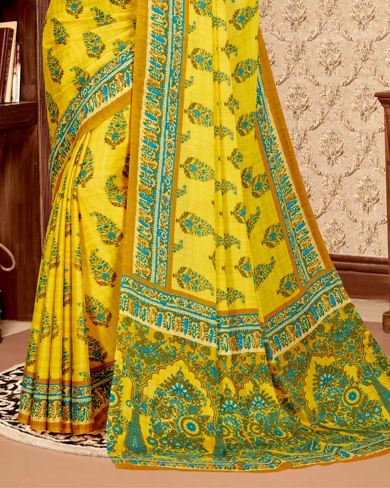 Vishal Prints Yellow Digital Print Criva Crepe Saree