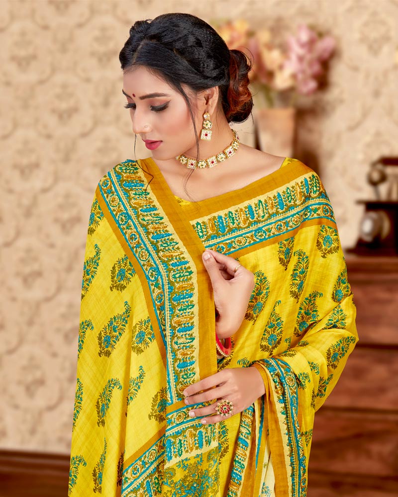 Vishal Prints Yellow Digital Print Criva Crepe Saree