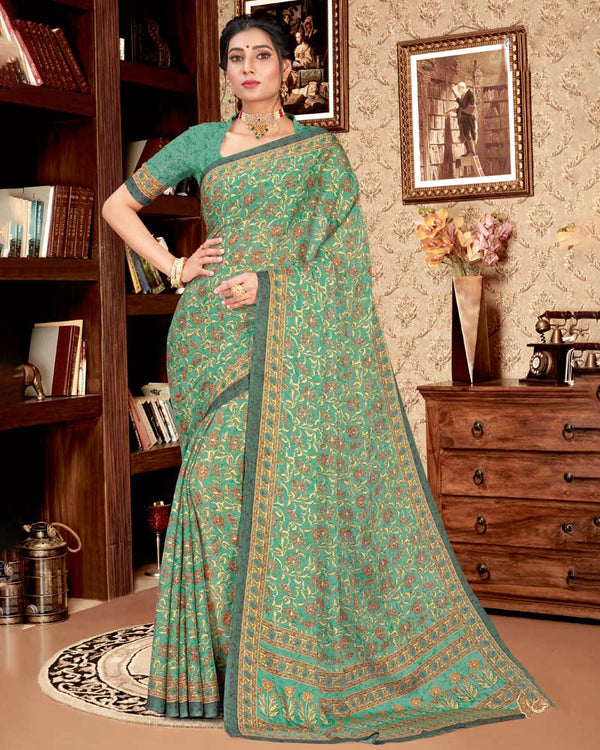 Vishal Prints Sea Green Digital Print Criva Crepe Saree