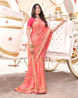 Vishal Prints Pastel Red Digital Print Brasso Saree With Fancy Border