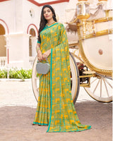 Vishal Prints Dark Yellow Digital Print Brasso Saree With Fancy Border