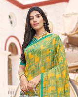 Vishal Prints Dark Yellow Digital Print Brasso Saree With Fancy Border