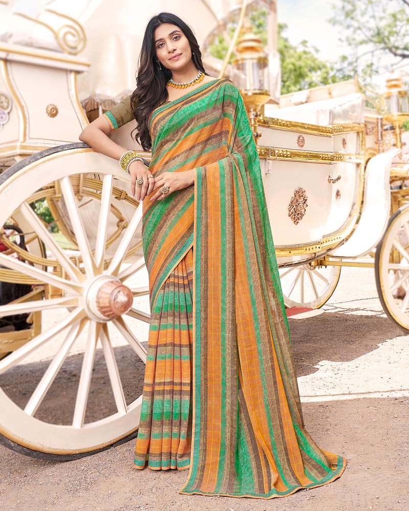 Vishal Prints Jade Green Digital Print Brasso Saree With Fancy Border