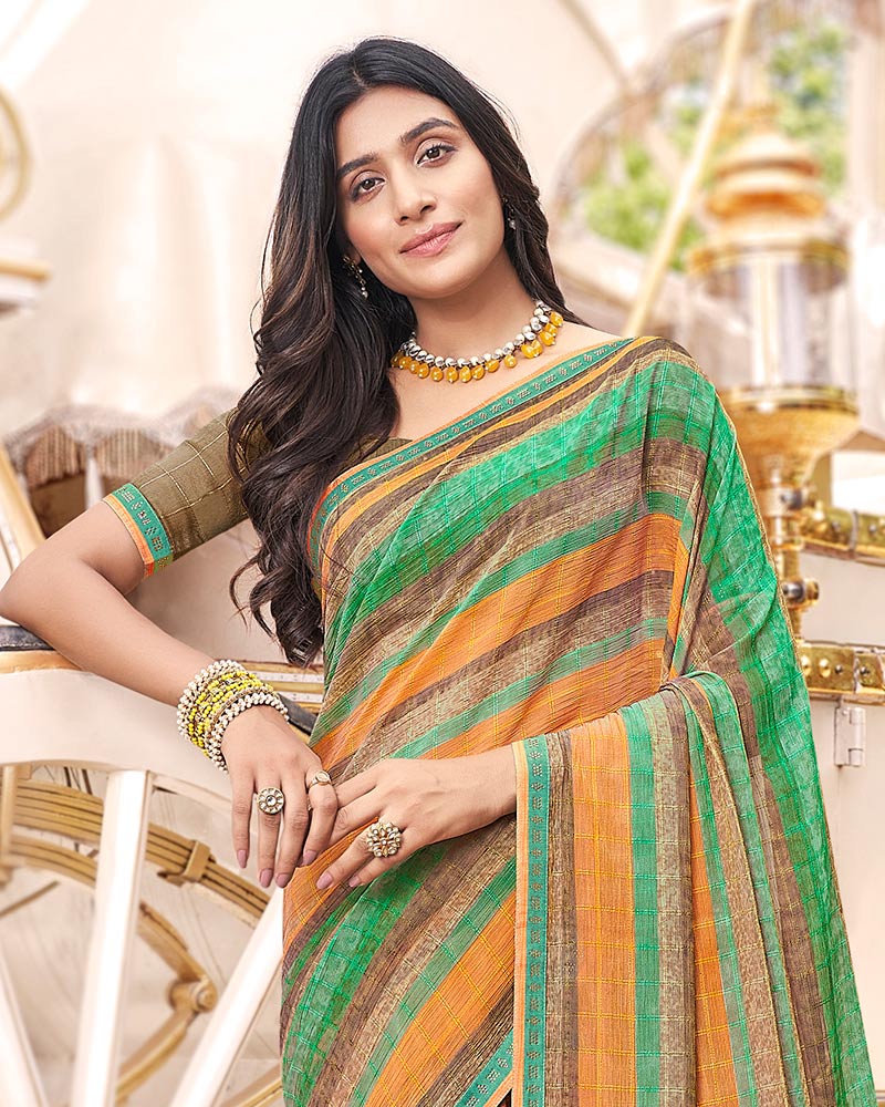 Vishal Prints Jade Green Digital Print Brasso Saree With Fancy Border