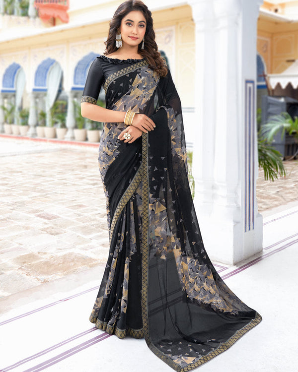 Vishal Prints Black Printed Georgette Saree With Border