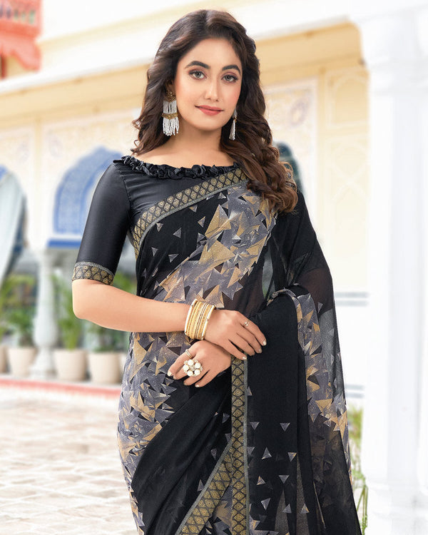 Vishal Prints Black Printed Georgette Saree With Border