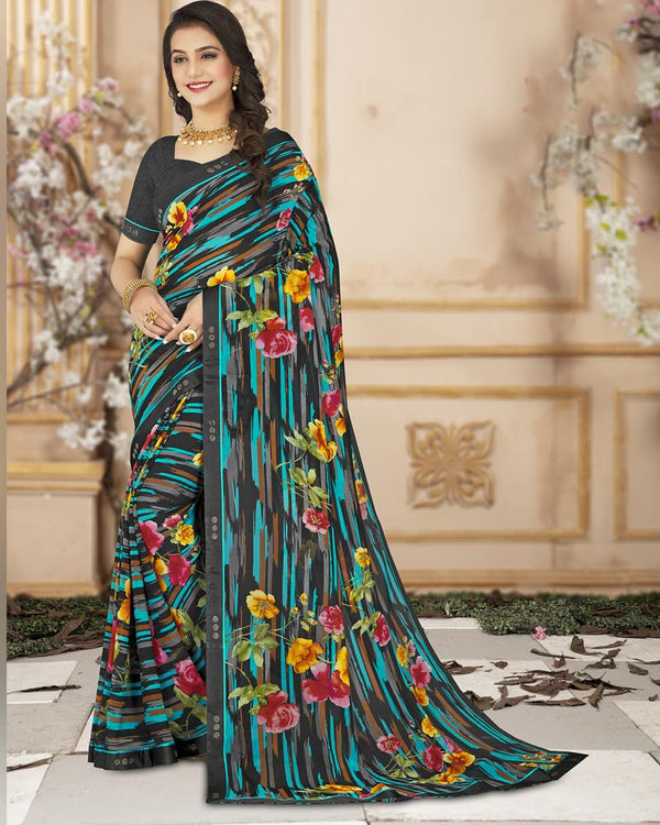 Vishal Prints Black Printed Chiffon Saree With Satin Border