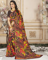 Vishal Prints Brown Printed Chiffon Saree With Satin Border