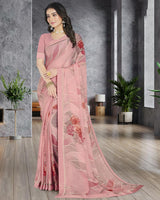 Vishal Prints Rose Pink Printed Chiffon Saree With Border