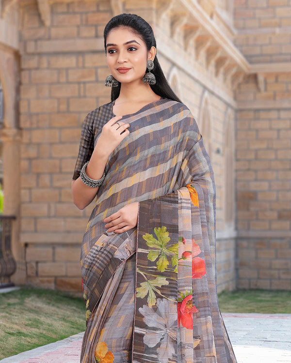 Vishal Prints Mobster Violet Printed Digital Print Fancy Chiffon Saree With Core Piping