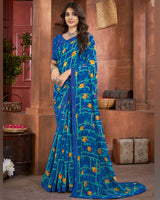 Vishal Prints Dark Blue Printed Georgette Saree With Fancy Border