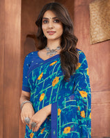 Vishal Prints Dark Blue Printed Georgette Saree With Fancy Border