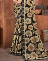 Vishal Prints Black Printed Georgette Saree With Fancy Border