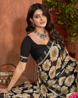 Vishal Prints Black Printed Georgette Saree With Fancy Border