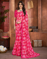 Vishal Prints Amaranth Pink Printed Georgette Saree With Fancy Border