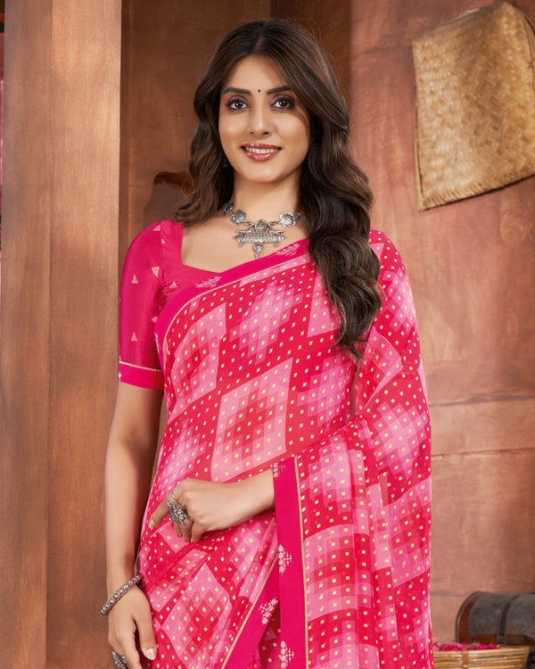 Vishal Prints Amaranth Pink Printed Georgette Saree With Fancy Border