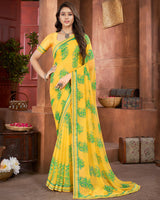 Vishal Prints Bright Yellow Printed Georgette Saree With Fancy Border