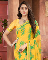 Vishal Prints Bright Yellow Printed Georgette Saree With Fancy Border