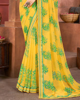 Vishal Prints Bright Yellow Printed Georgette Saree With Fancy Border