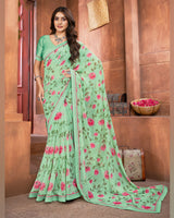 Vishal Prints Sea Green Printed Georgette Saree With Fancy Border