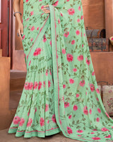 Vishal Prints Sea Green Printed Georgette Saree With Fancy Border