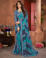 Vishal Prints Lynch Grey Printed Georgette Saree With Fancy Border