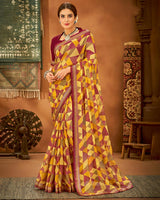 Vishal Prints Yellow Printed Chiffon Saree With Fancy Lace Border