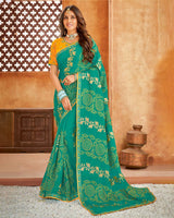 Vishal Prints Sea Green Bandhani Print Georgette Saree With Embroidery Work And Border