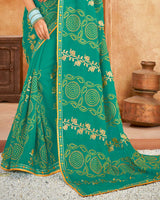 Vishal Prints Sea Green Bandhani Print Georgette Saree With Embroidery Work And Border