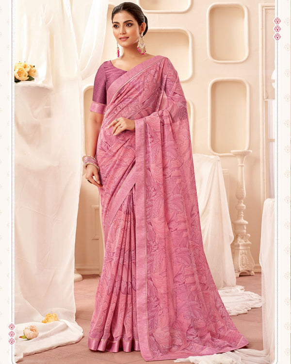 Vishal Prints Dusty Pink Printed Georgette Saree With Fancy Border