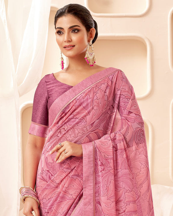 Vishal Prints Dusty Pink Printed Georgette Saree With Fancy Border