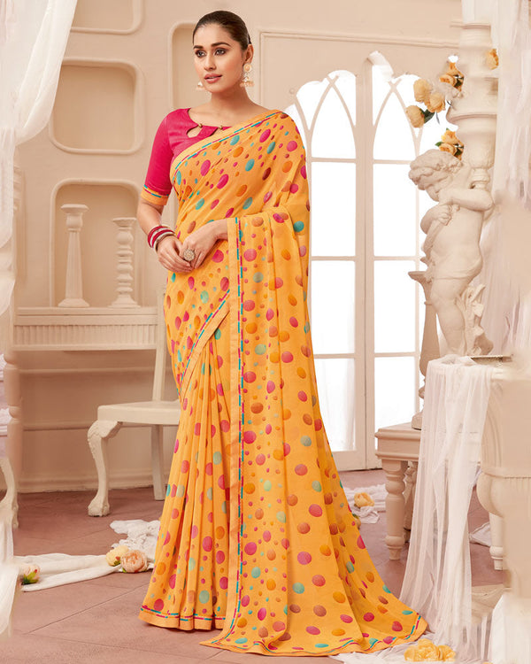 Vishal Prints Pastel Orange Printed Georgette Saree With Fancy Border