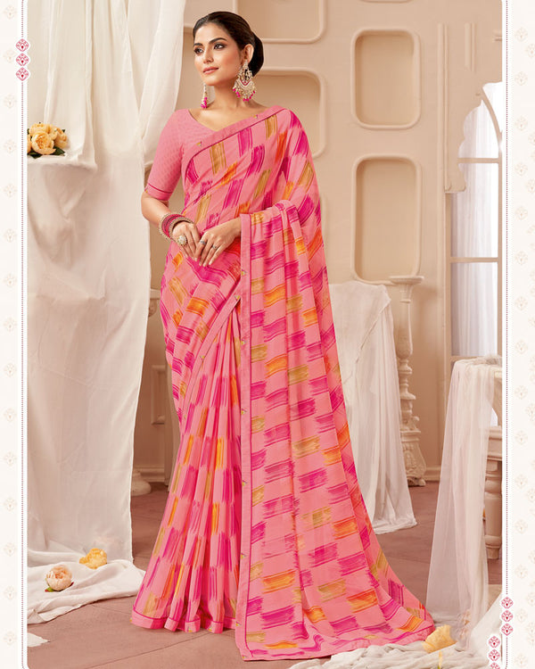 Vishal Prints Pink Printed Georgette Saree With Fancy Border